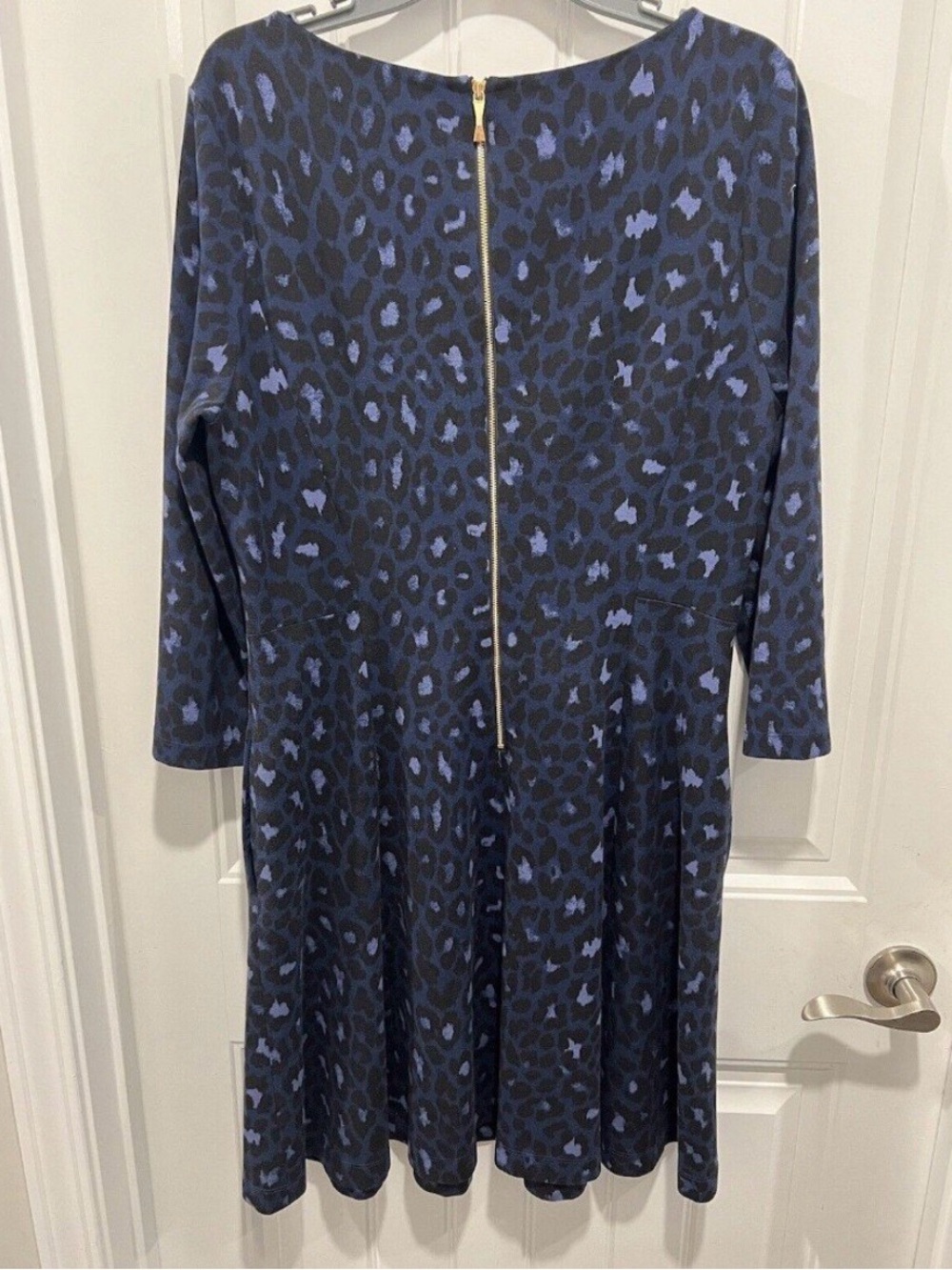 kate spade Navy and Blue Leopard Print Fit-and-Flare Dress - Picture 2 of 3